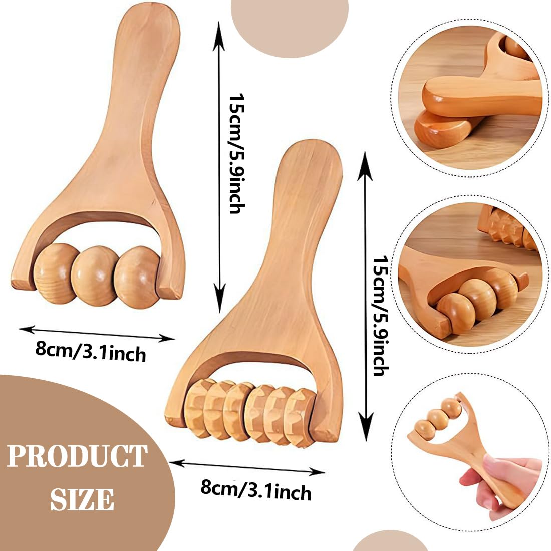 Narbenroller, 2 Stück, Holz-Massageroller für Beinmuskeln, 15 cm lang und 8 cm breit, kleine Massagekugeln für Muskelentspannung und Narbenpfleg Pezzi Rullo Massaggio