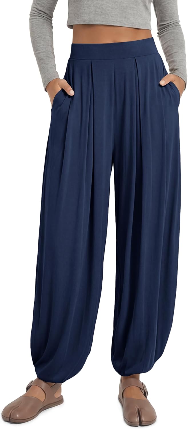 ODODOS Women's Wide Leg Pants with Pockets Lightweight Loose Draped Casual Palazzo Lounge Pajama Harem Pants