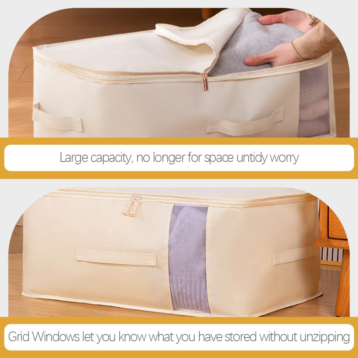 Contenedor de Almacenamiento de Ropa y Edredones de Algodón, Bolsa Plegable para Armario Cierre Hermético, Adecuado para Guardar Mantas y Ropa de Temporada