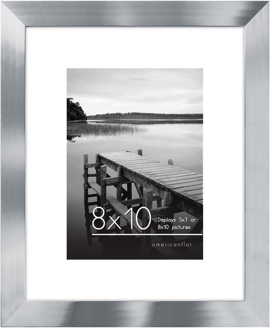 Americanflat 8x10 Picture Frame in Silver - Displays 5x7 with Mat and 8x10 Frame Without Mat - Composite Wood with Polished Glass - Horizontal and Vertical Formats for Wall and Tabletop