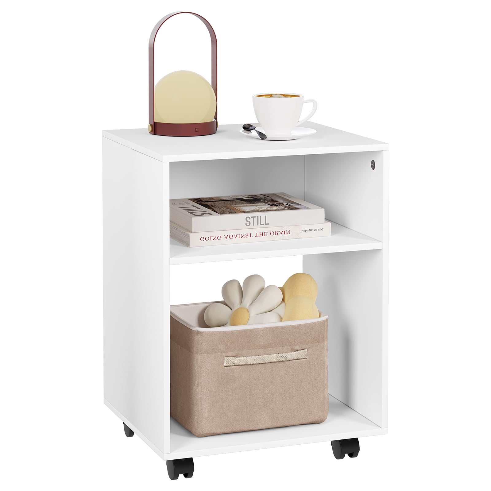 EUGAD Porta Stampante con Ruote, Mobile Stampante con 2 Scomparti Aperti, Tavolino Mobile, per Ufficio e Casa, in Legno, 40x35x55 cm
