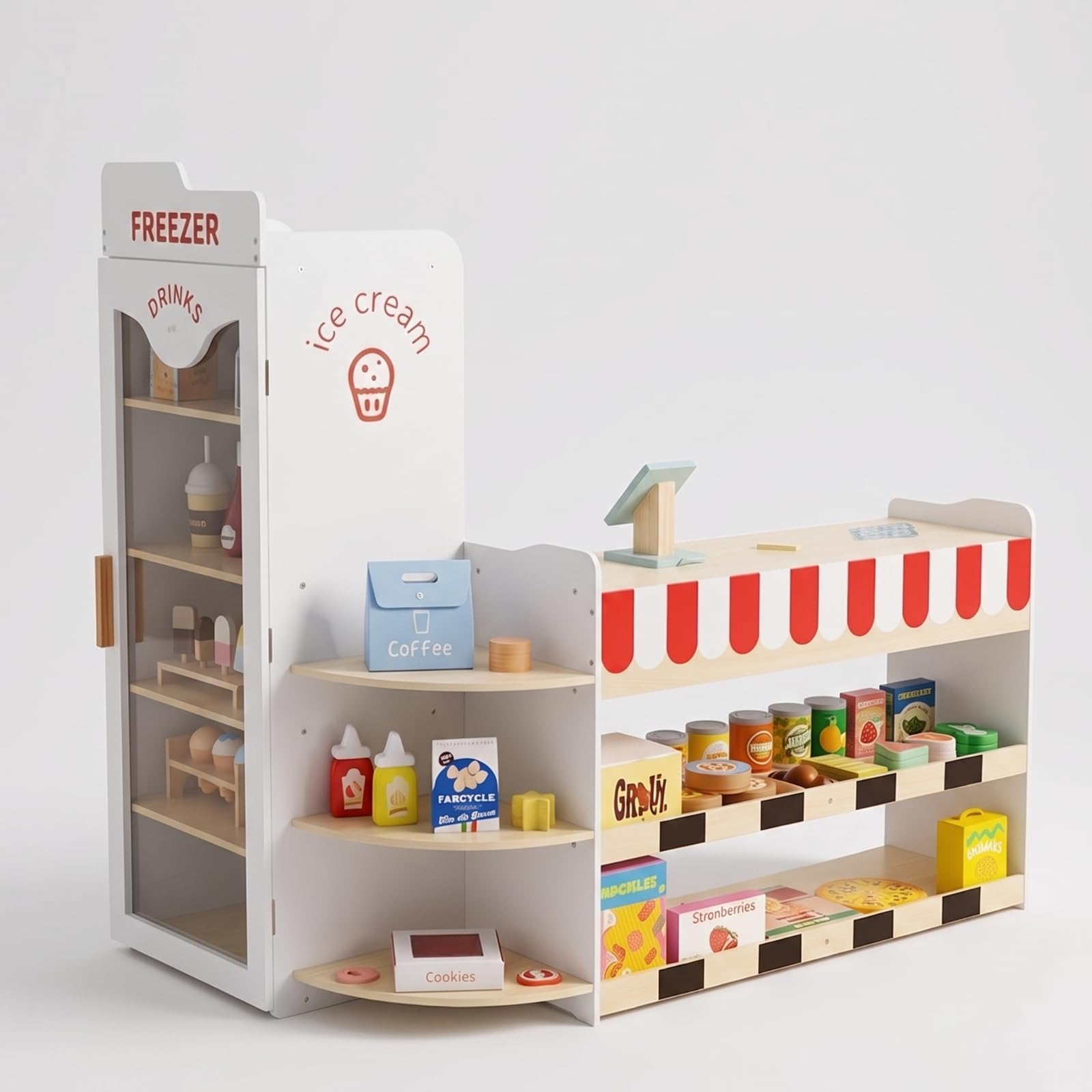 Gralara Farbig Spielzeugladen mit Kühlschrank Multifunktional, kaufladen, Kaufladen, für,