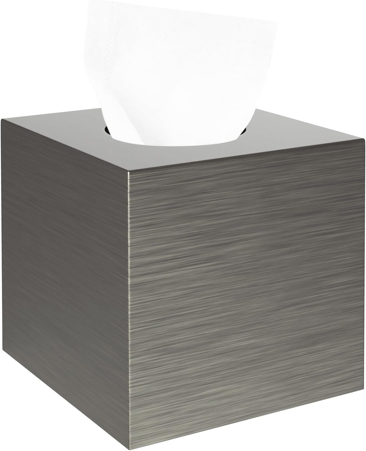Luxspire Resin Tissue Holder, Modern Square Paper Facial Tissue Box Cover Case Dispenser with Slide-Out Bottom Panel for Bathroom Vanity Counter Tops, Bedroom - Silver Gray