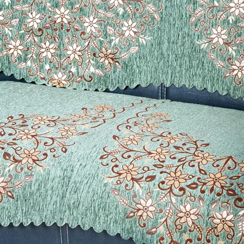 Image of Premium Chenille Woven Anti-Slip 2 Seater Sofa Cover | L-Shape Sofa Seat Protector for Living Room | Durable & Stylish Slipcover - Teal Phoolkari