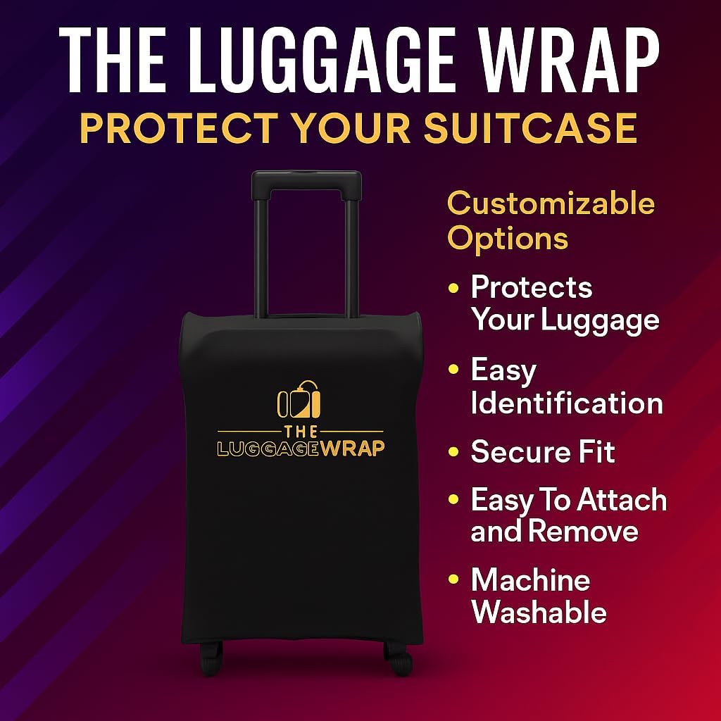Medium Classic Black Water-Resistant Luggage Covers for Suitcase TSA Approved for 24"-26" - Durable Patented Design Suitcase Covers for Luggage, Fundas para Maletas, Travel Accessories