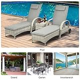 Sonnenliege Gartenliege Tisch 3er-Set Gartenmöbel Polyrattan Metall Grau - 7