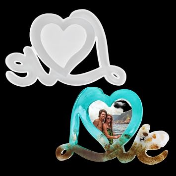 Picture Frame Resin Molds Heart Shape Photo Frame Molds Large Picture Frame Silicone Mold Personalized Epoxy Resin Casting Mould for DIY Crafts Ornament Anniversary Table Decor Love Mold A
