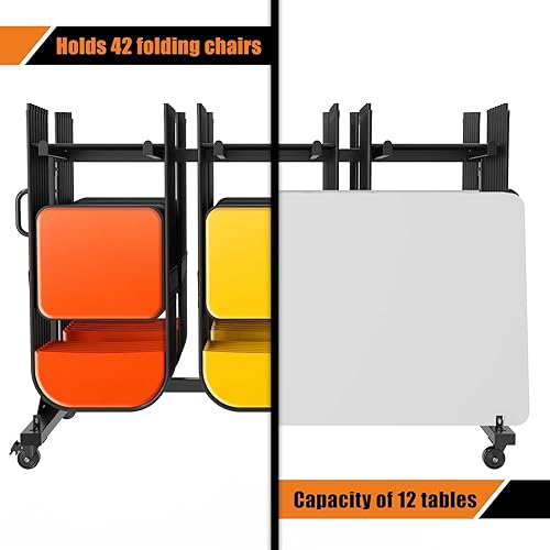 Miniatura 4 de Albott Estante Plegable para Sillas 12 Mesas o 42 Sillas Almacenamiento Capacidad de 550 LBS Carrito Plegable para Sillas de Servicio Pesado con