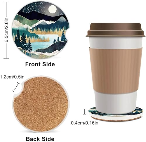 Miniatura 2 de Paquete de 2 posavasos absorbentes para portavasos de automóvil, posavasos de cerámica con parte trasera de corcho y ranura para los dedos,