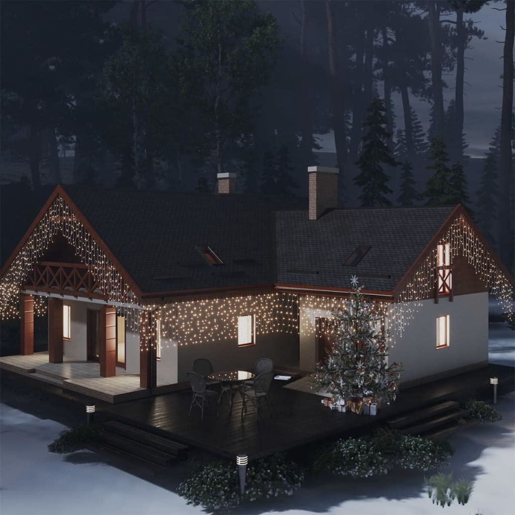 lichterkette,lichterkette batterie,led lichterkette,Lichtervorhang LED Eiszapfen 10 m 400 LED Warmweiß 8 FunktionenGeeignet für Patio, Schlafzimmer, Wohnzimmer, Weihnachten