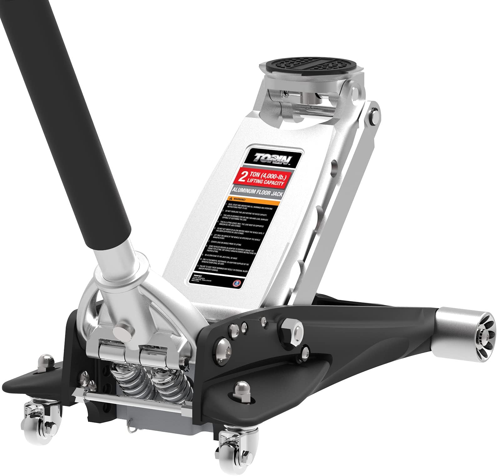 TorinTAM820010L Hydraulic Low Profile Aluminum Racing Floor Jack with Dual Piston Quick Lift Pump, 2 Ton (4,000 lb) Capacity, Black