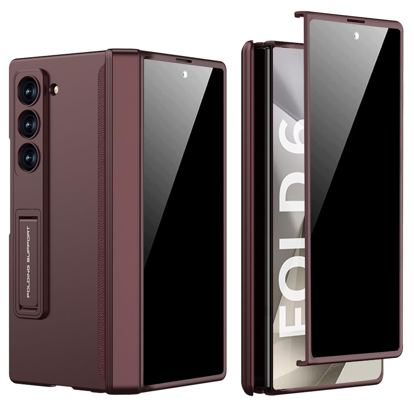PUROOM for Samsung Galaxy Z Fold 6 Case with Privacy Screen Protector Magnetic Hinge Coverage Protective All-Inclusive Kickstand Shockproof Case (Wine