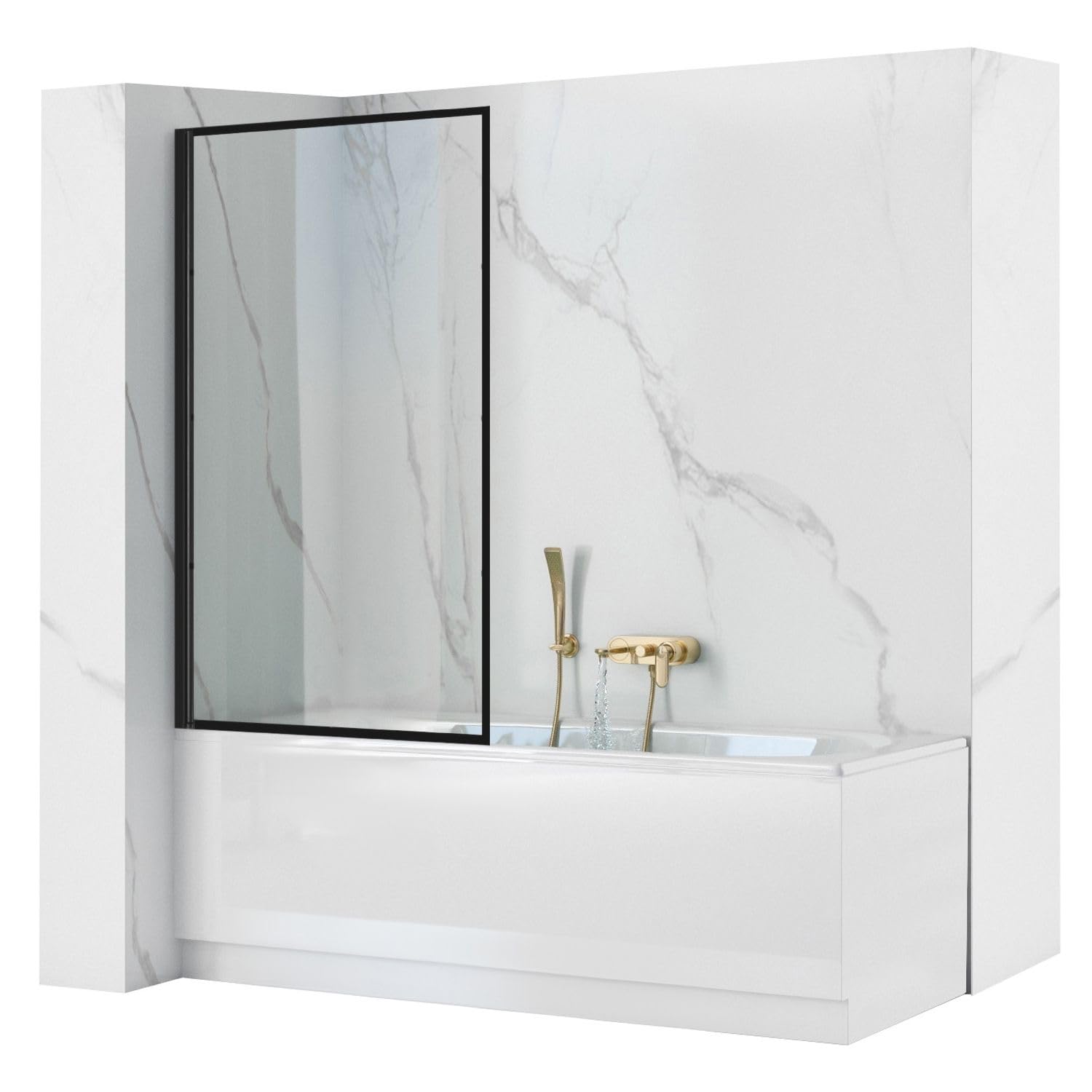 Rea Mampara de bañera Lagos Fix Negro Mampara de bañera sobre pared 70 x 140 cm, cristal de seguridad 5 mm (Acabado perfil: Negro)