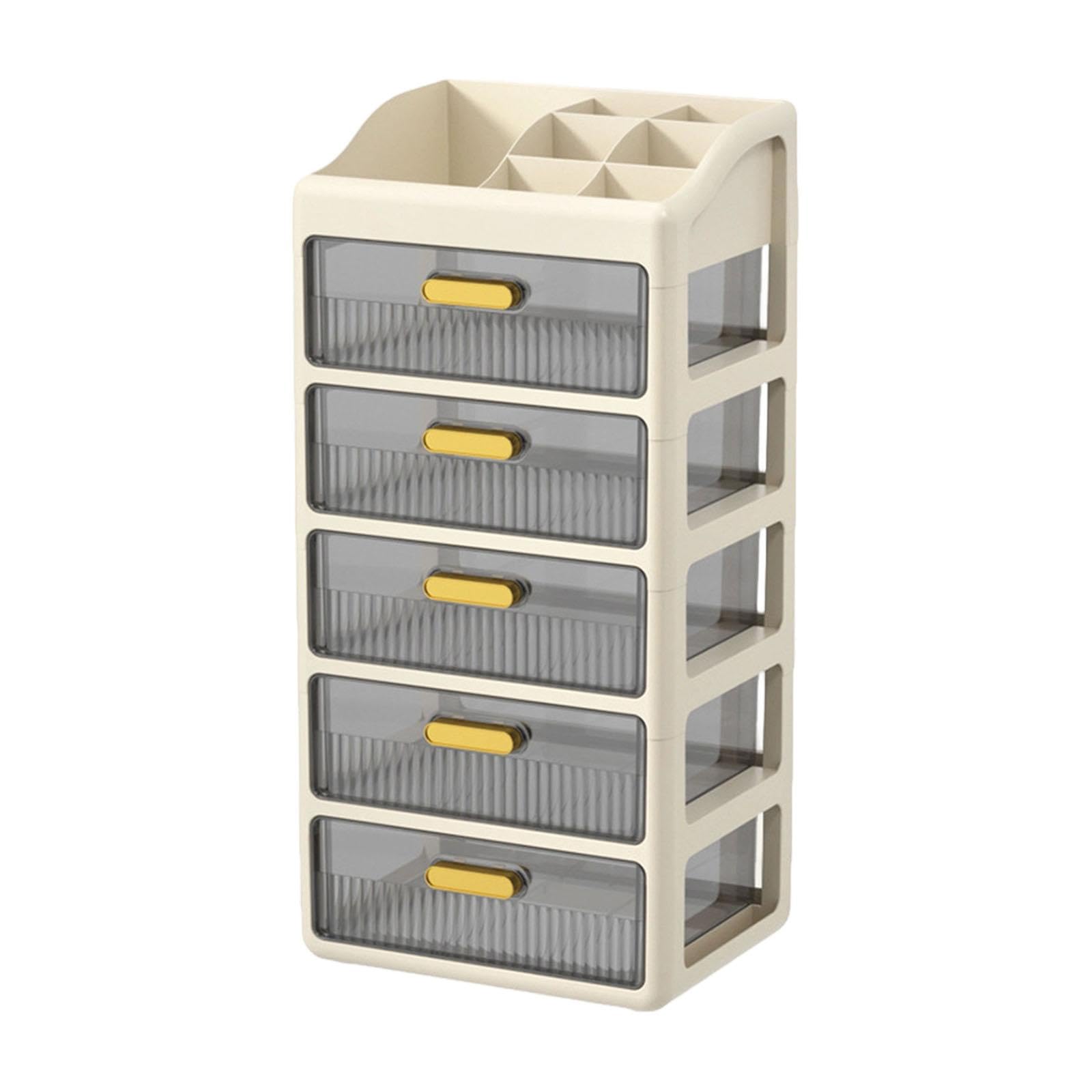 Organizzatore Da Scrivania con Cassetti, Contenitore per Cosmetici, Organizer per Trucchi E Accessori, Crema Marrone a 5 Strati