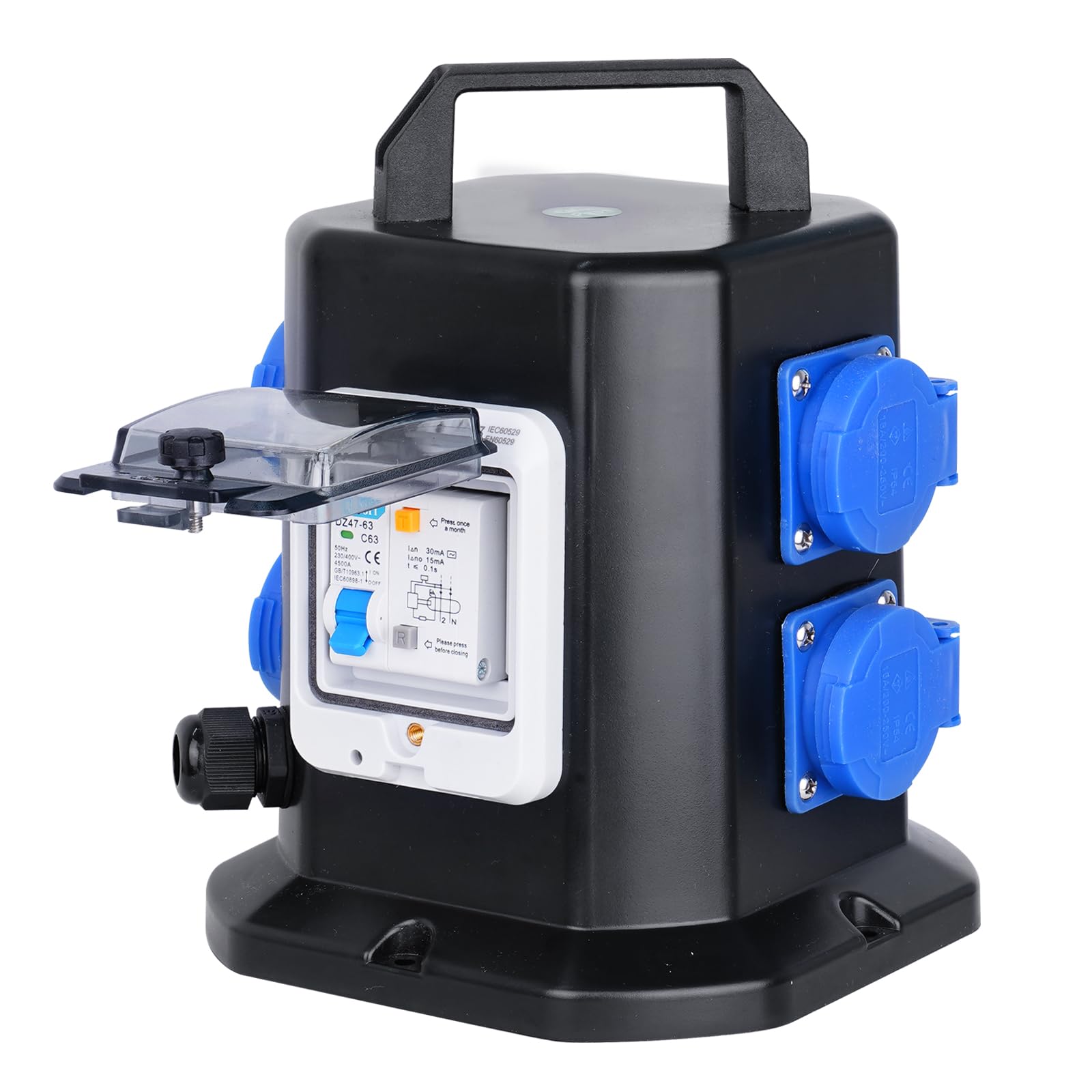 Tragbarer Stromverteiler mit Schuko Steckdose 250V/16A Mobiler Adapter,Wasserdicht IP45 Verteiler – Ideal für den Bau und den Außenbereich