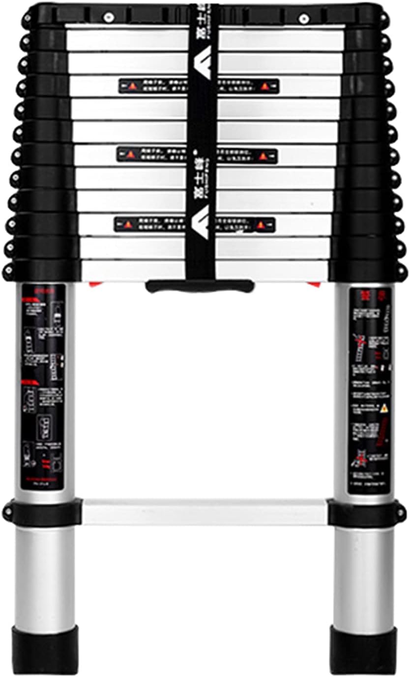 Telescoping Extension Ladder, Telescoping Ladder Collapsible Extension Ladder with One-Button Retraction System, Industrial-Grade Straight Telescoping Extendable Ladder, Roofing Bu