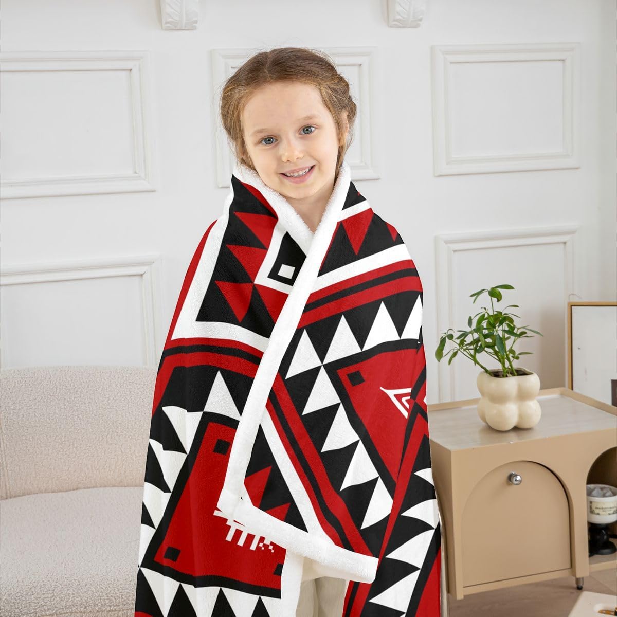 Erosebridal Rustic Western Blanket Twin 60x80 Boho Farmhouse Bear Fleece Blanket for Bed Sofa Chair Ethnic Southwestern Aztec Fuzzy Plush Throw Geometric Diamond Red Bedroom Decor