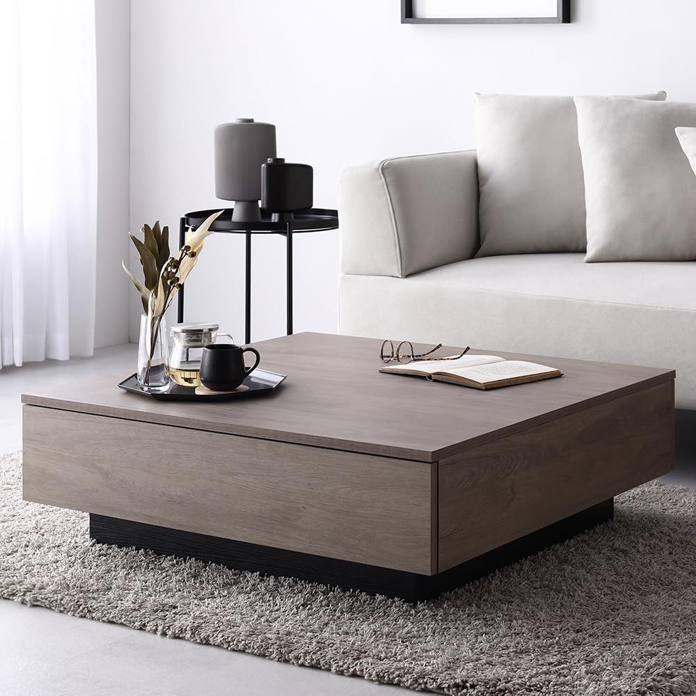 Amazon.co.jp: RASIK ローテーブル 引き出し3杯 収納付き 正方形 約幅