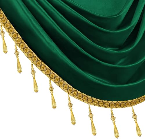 Miniatura 5 de ELKCA Cenefas de cortina de terciopelo verde oscuro de lujo para sala de estar con cuentas (39 pulgadas, 1 panel)