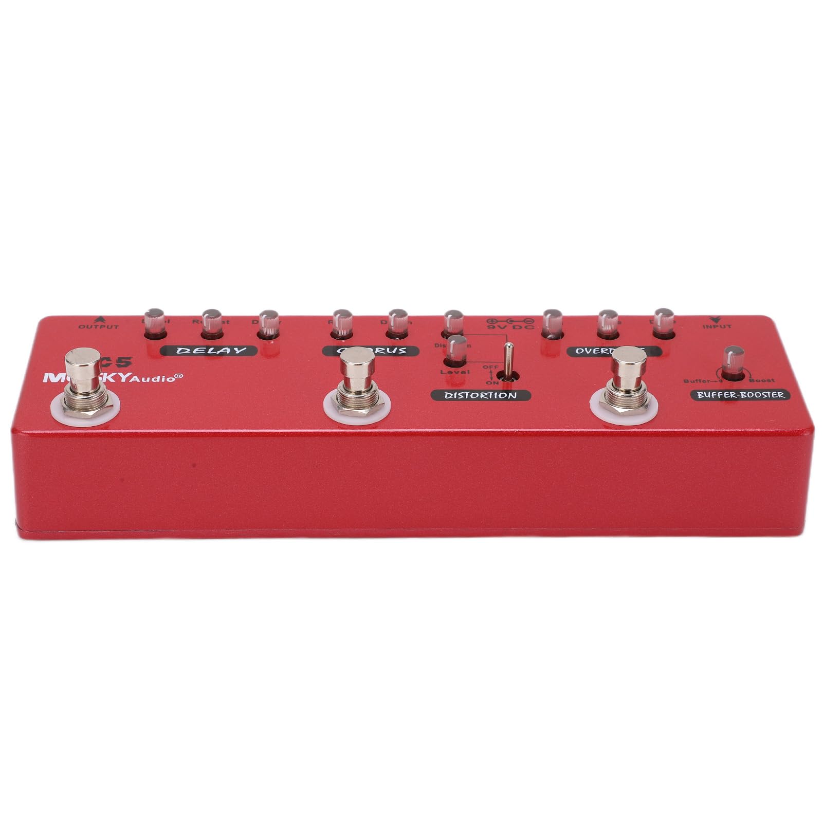 Alomejor Pedale per Chitarra Multieffetto, Effetto True Bypass Rosso in Metallo con Distorsione del Chorus Ritardato per Bassisti Elettrici