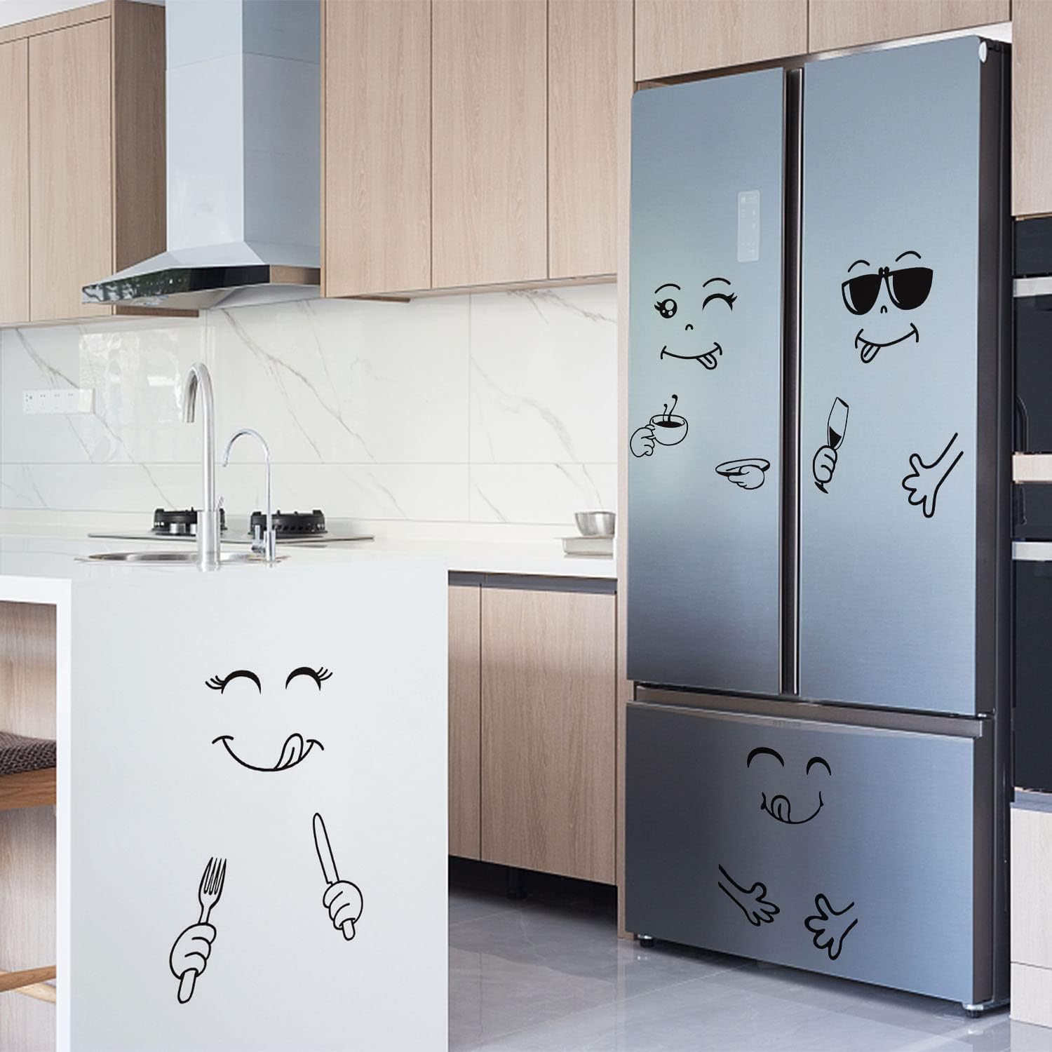 Stickers Pour Recouvrir Porte De Frigo – Autocollants Cuisine Design Fourchette/cuillère, PVC Vinyle étanche – 3 Tailles