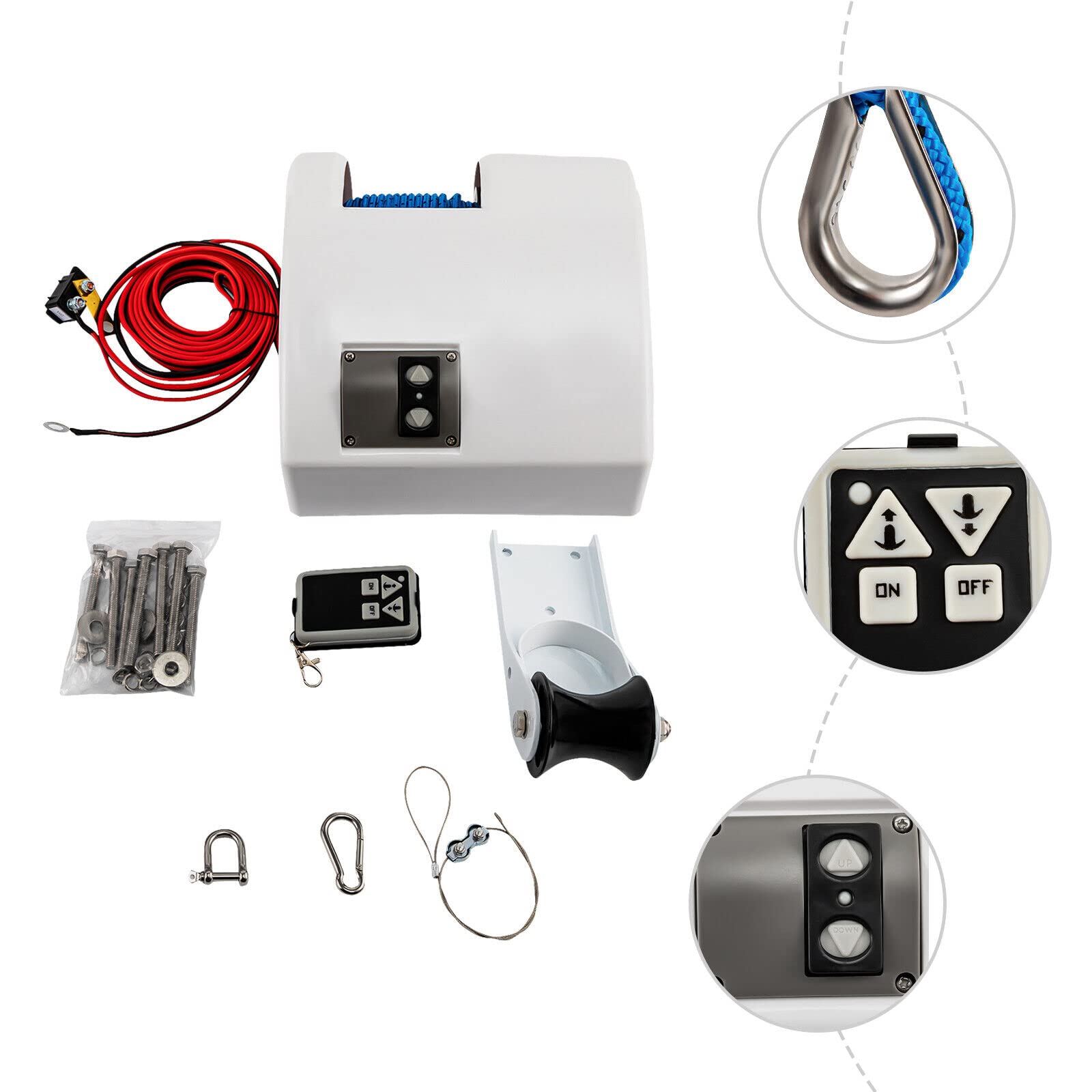 Bote de agua salada Molinete eléctrico con mando a distancia, 12 V, agua salada para ancla de hasta 45 kg