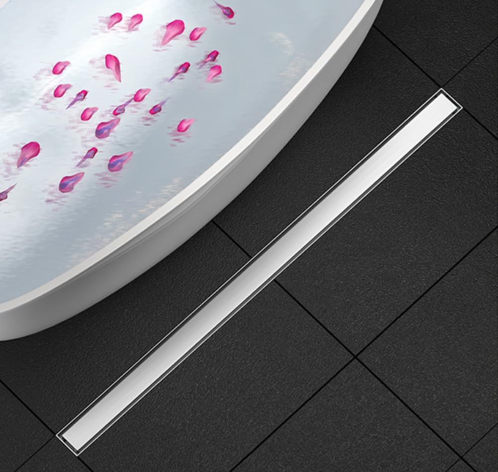 Linear Shower Drain 20cm,304 Stainless Steel Floor Drain with Tile Insert Grate,2 in 1 Flat Shower Drains Hair Strainer for Bathroom Washroom