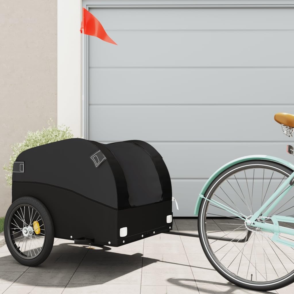 Fahrradanhänger Schwarz 45 kg Eisen, Fahrrad-Lastenanhänger, Fahrrad-Großlastwagenanhänger, Fahrrad-Lastenwagen, Fahrrad-Lastenwagen, Radfahren, Camping, Gepäckaufbewahrung, Träger, Transport