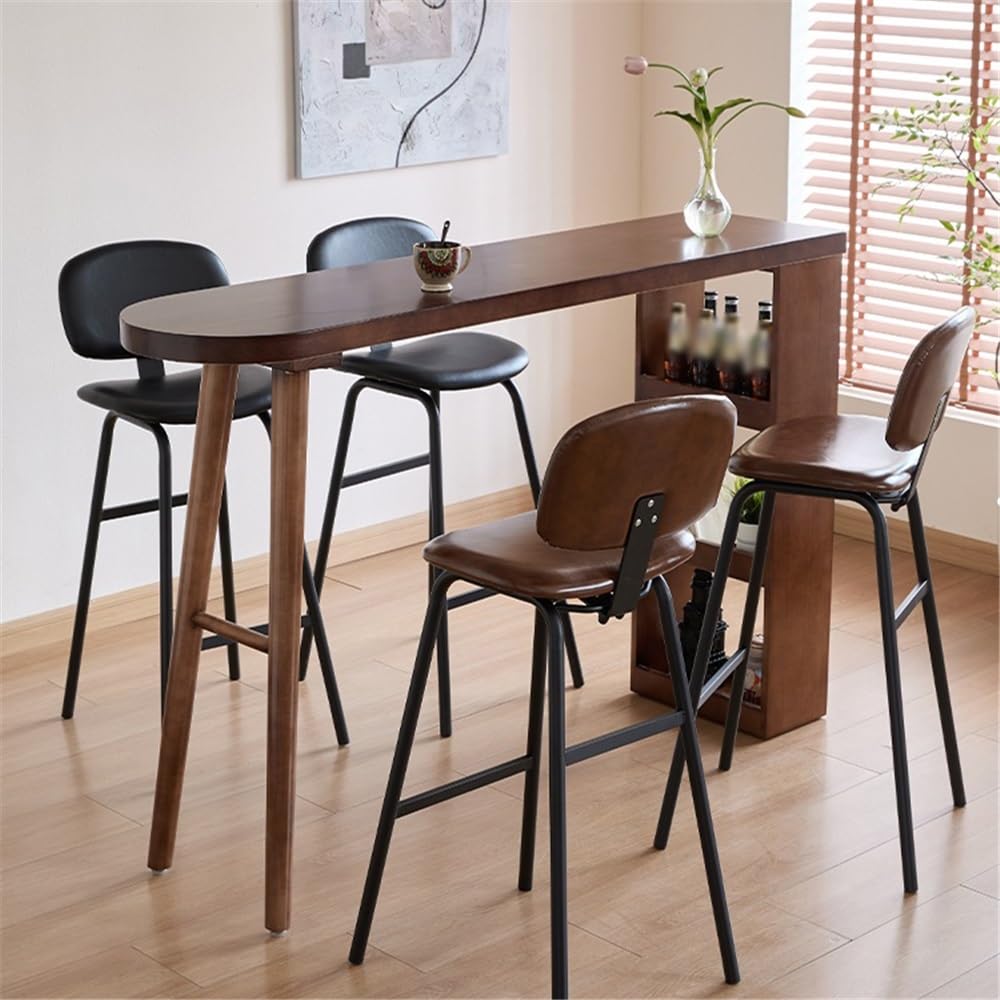 Table de Bar Table de Bar Semi-Circulaire Longue en Bois à Pieds Hauts, Table Salle Manger Cuisine avec Rangement(180 * 40 * 105cm)
