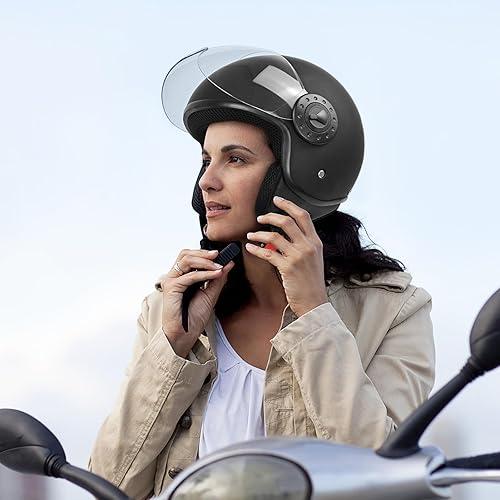 Miniatura 7 de Casco de motocicleta de cara abierta para adultos, 34 retro Vespa aprobado por el DOT, con visera, casco vintage de media cara, casco de motocicleta