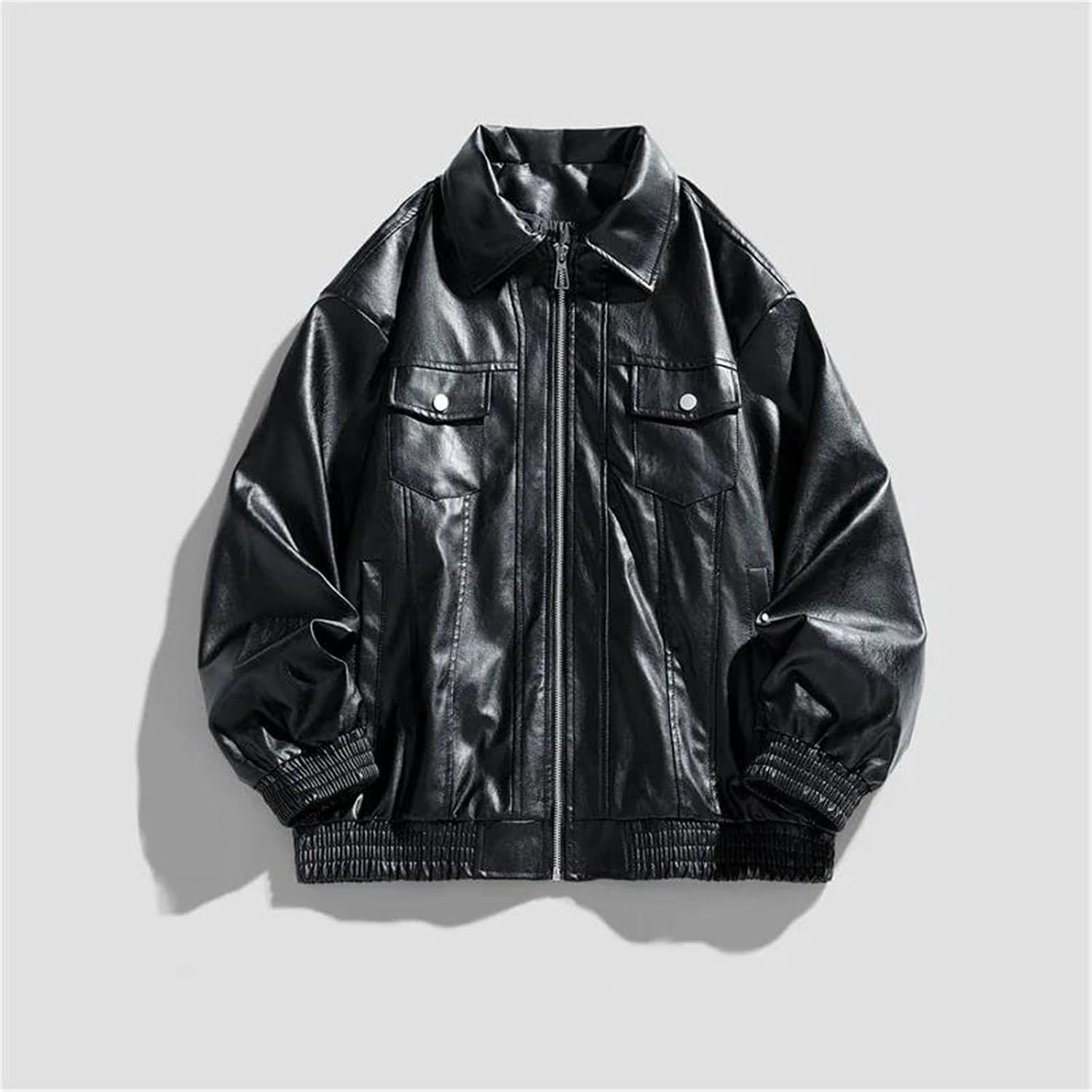 Men’s Biker Style Faux Leather Jacket Spring Lightweight Pu Leather Soft Coat