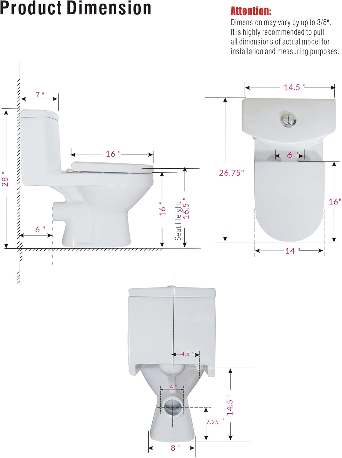 WinZo WZ5011 Toilet Product Dimensions Diagram
