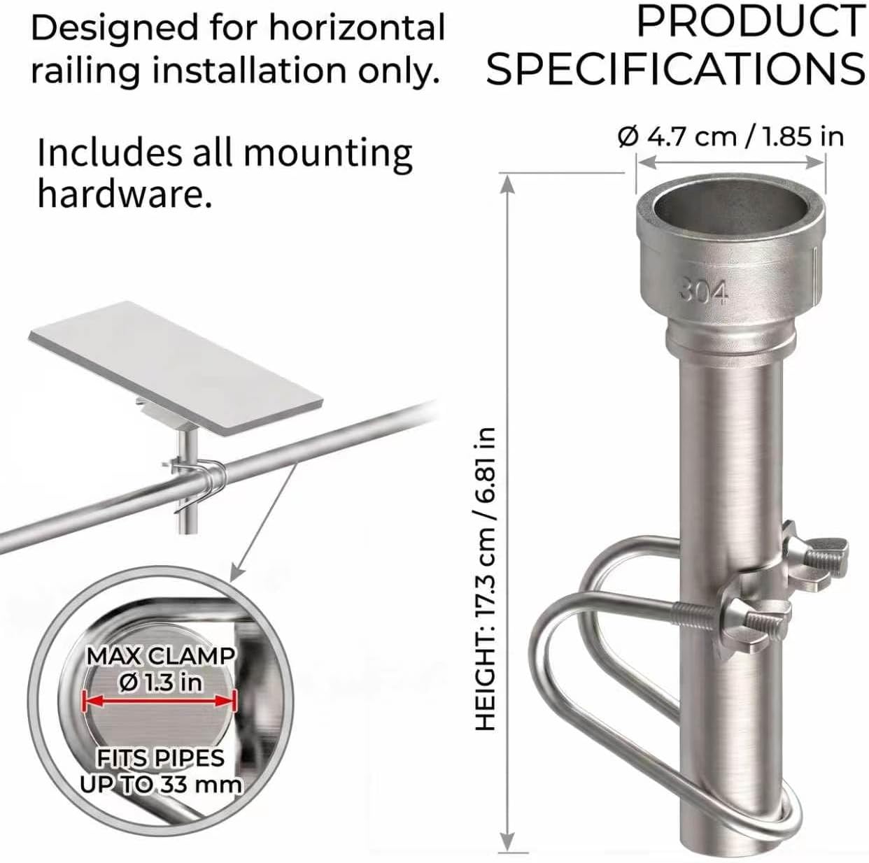 304 Stainless Steel Marine Antenna Mount Compatible with Starlink Mini