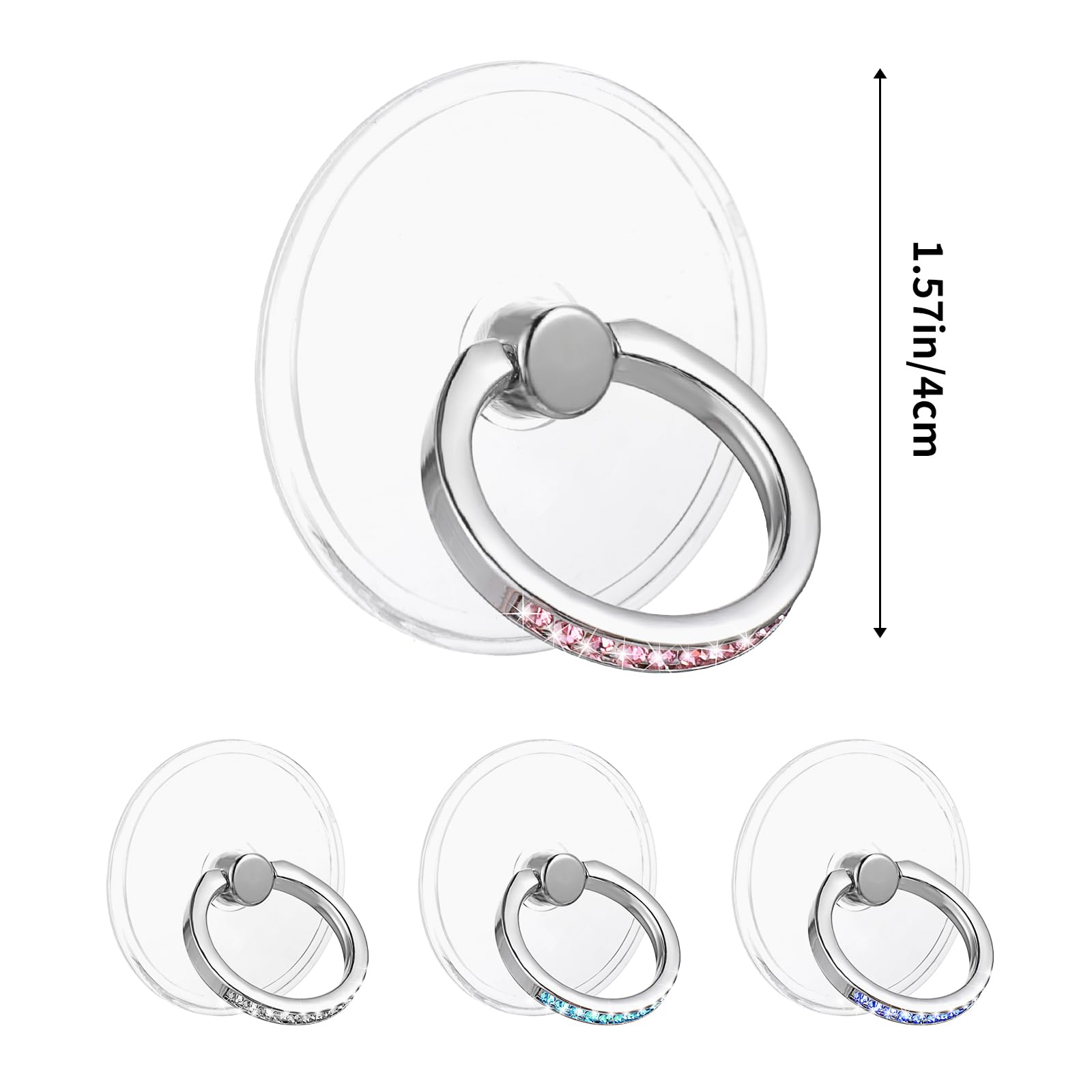 2 Anillas Adhesivas Transparentes Para Móvil – Giro 360°, En Plata Y Rosa, Para Cualquier Smartphone