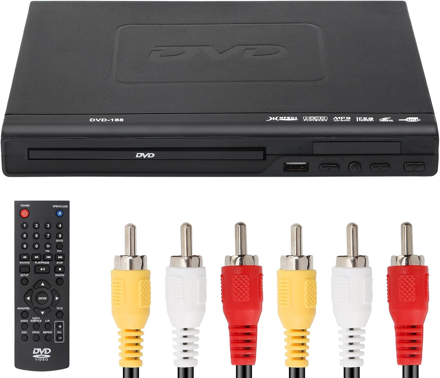 NCONCO Reproductor de DVD, Reproductor de DVD, Reproductor VCD para TV con cable AV, Reproductor de CD USB Multifunción con Control Remoto para Sistema Estéreo Doméstico