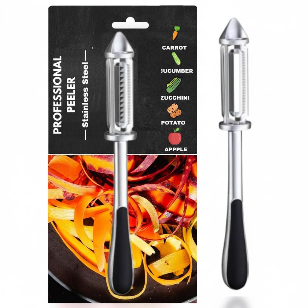 Pihuza 2 in 1 Stainless Steel Vegetable Peeler Julienne Cutter Slicer & Grater Tool Multi-Function Fruit & Veg Peeler for Potato Carrot Cucumber State Body with Grip Handle preparing Salads garnishes