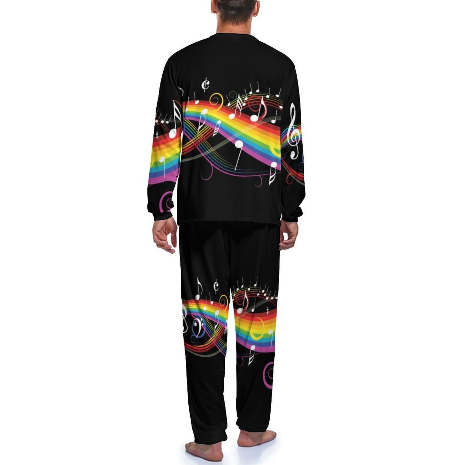 Nachtwäsche, regenbogenfarbene, horizontal gestreifte Linien, Herren-Schlafanzug-Set, Nachtwäsche, langärmeliges Oberteil und Hose