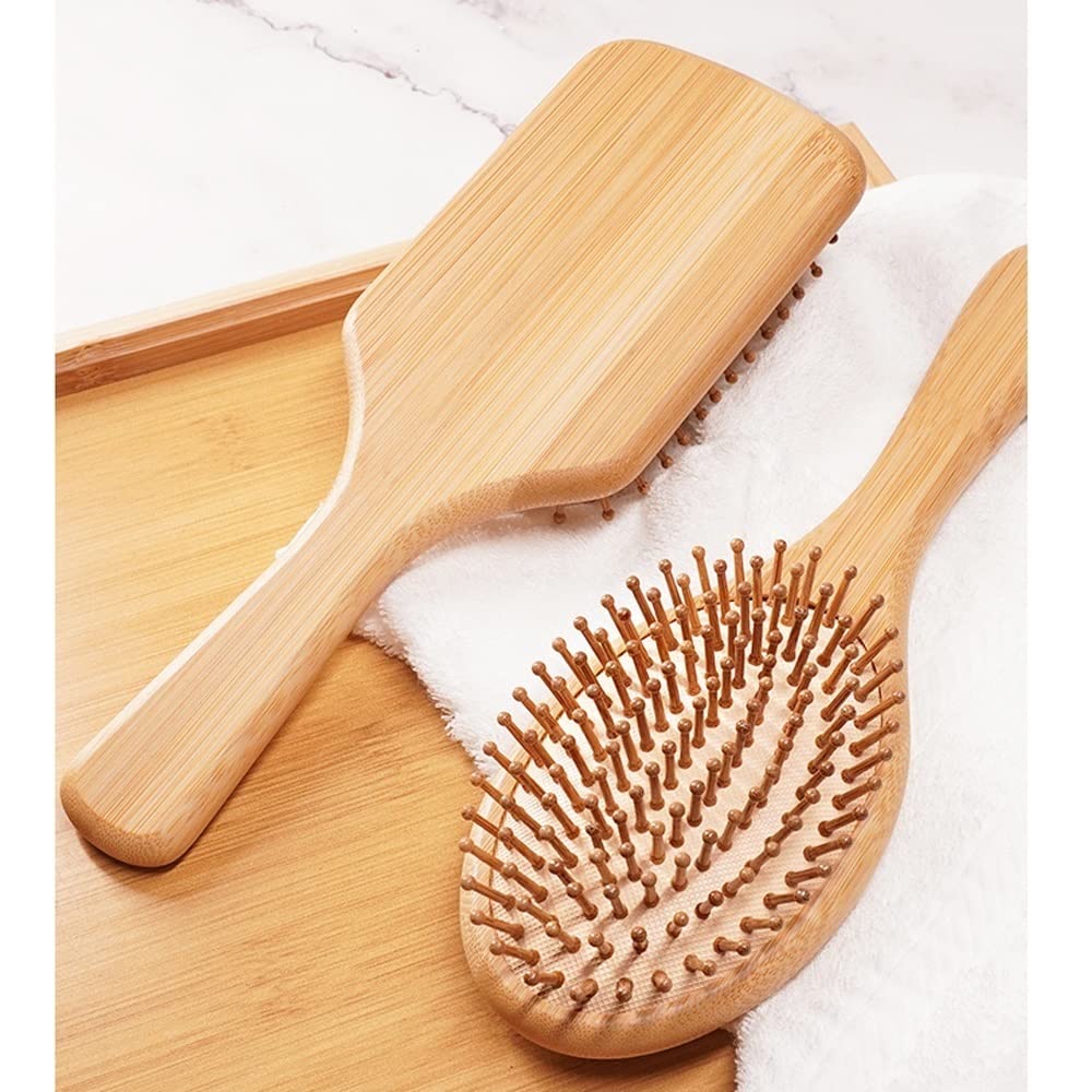 Cepillo for el cabello, peines de bambú de madera natural (rectángulo + ovalado) Cerdas de bambú Cepillo for desenredar el cabello for mujeres, hombres Reduce el encrespamiento, masajea el cuero cabel