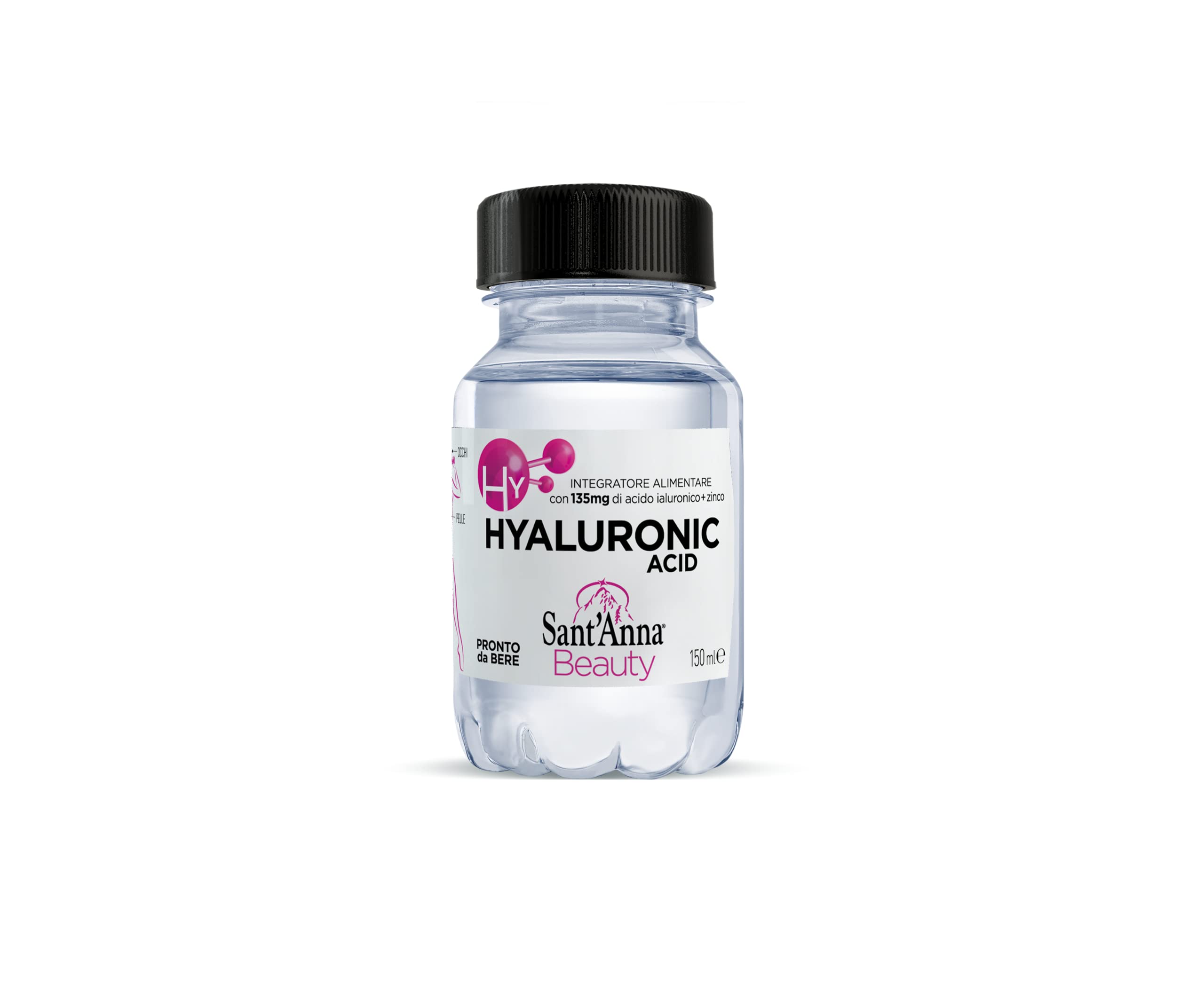 Sant'Anna Beauty Hyaluronic Acid | Integratore Alimentare con Acido Ialuronico e Zinco | Senza Zucchero, Glutine | Vegano | confezione 12 Bottigliette 150ml