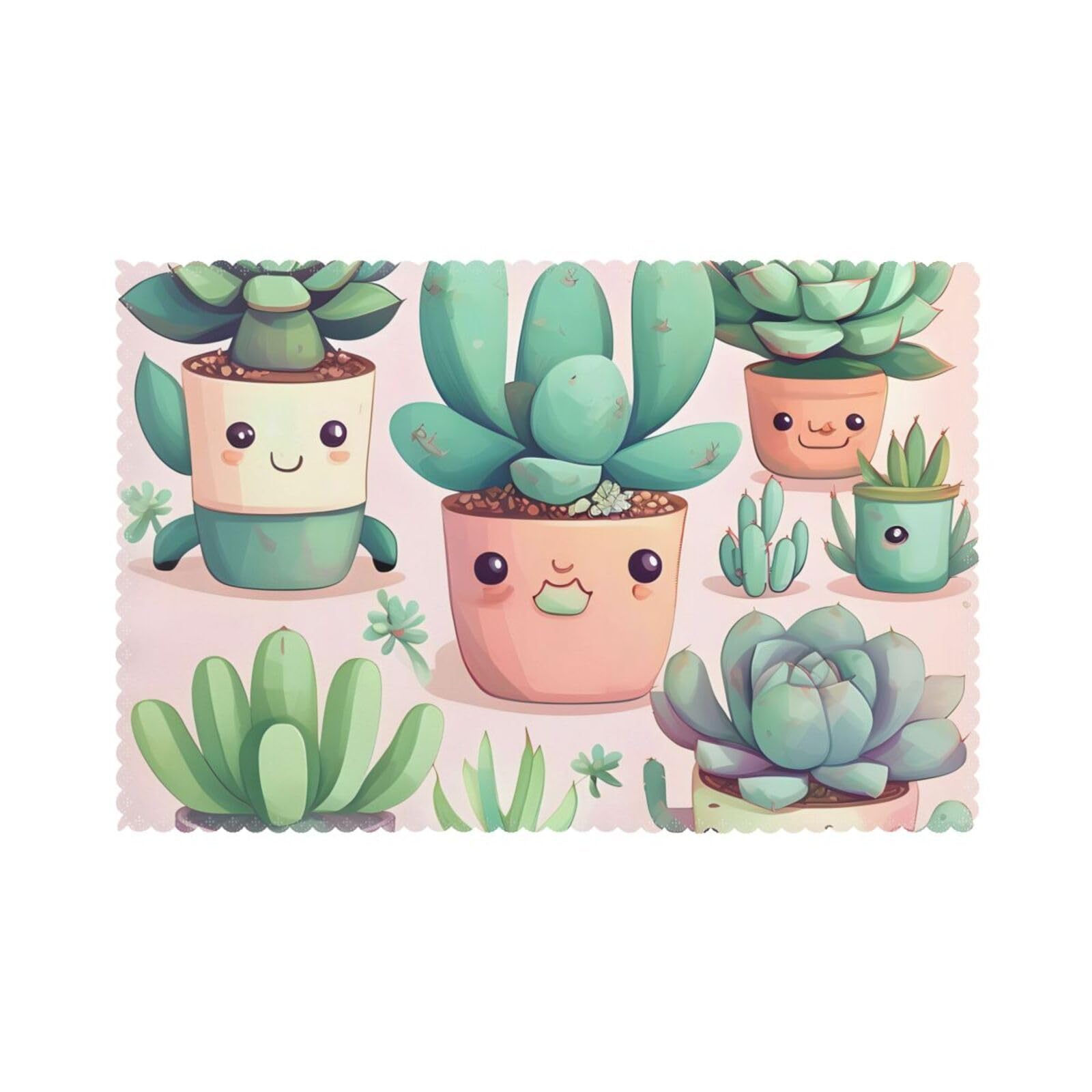Lovely succulent plants Placemat set of 6, oil-proof and insulated dining table placemats, washable and wipeable.