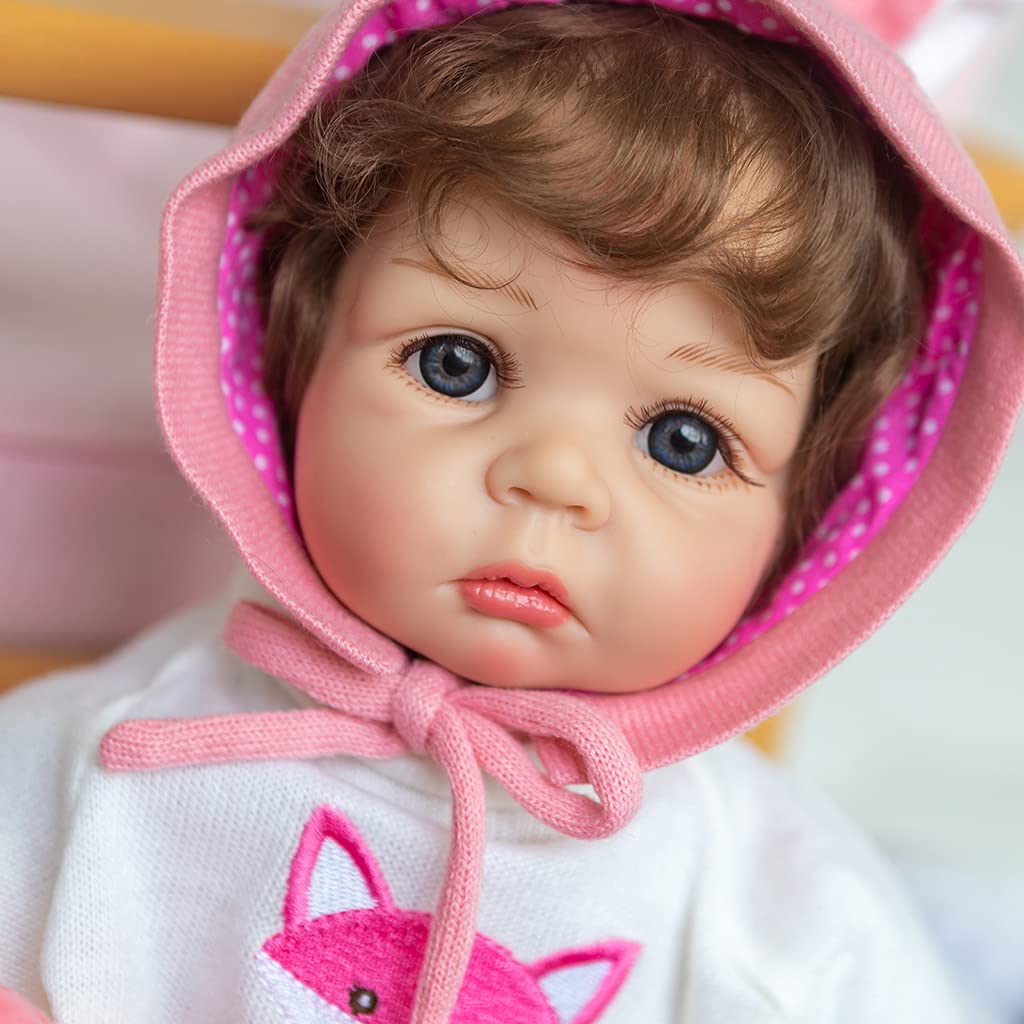 21-Zoll Schlafpuppe für Actionfiguren, Interaktionsspielzeug, bequem gefüllt, für kaukasische, niedliche Puppen mit Augen – Baby Puppen, Silikon Ganzkörper für Anfänger, die wie