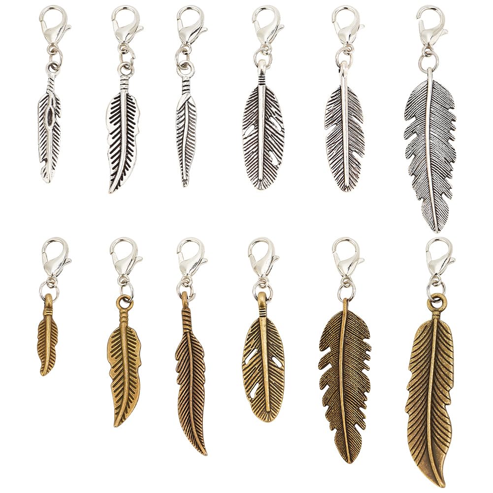 GOMAKERER 36 Pcs 12 Styles Zipper Pull Charms, Tibetan Style Alloy Zipper Pendant Mixed Color Pull Zippers Decoration Replacement Zipper Pulls Tab for