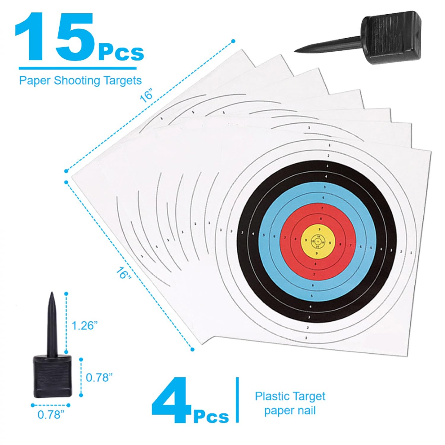 SenseYo 15 Pcs Standard Archery Targets Paper for Backyard, 16 Inch 10 Rings Bow Arrow Targets for Hunting & Archery Targets, Target Practice Accessories