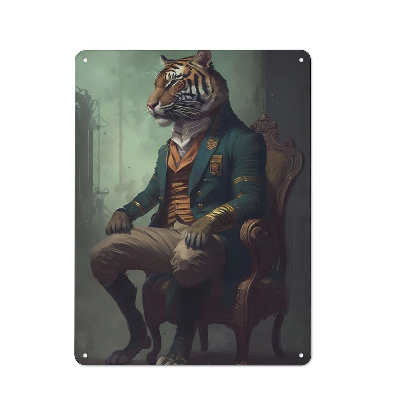 Junmoney Tiger Unreal Vintage Tin Sign 40X30cm For Café Or Home Bar, With Clear Vintage Wall Decor Character