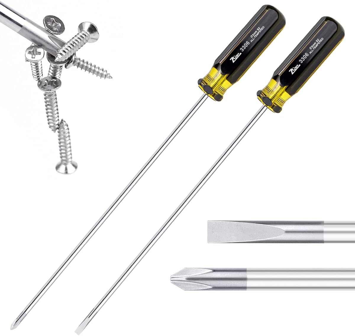 2PCS Phillips Screwdriver and Slotted Screwdriver 15 Inch Long Screwdriver HighHardness