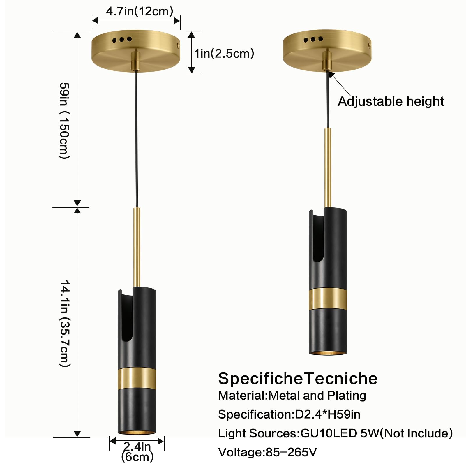 Black Pendant Lights Kitchen Island, Pendant Light Fixtures Adjustable Angle Pendant Lighting Modern Pendant Light Mini Hanging Light for Bedroom, Kitchen Island ,Dining Room, Hallway,Bar (1-Pack)