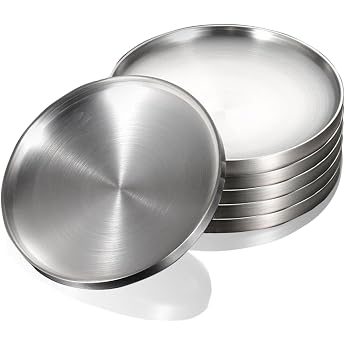 Stainless Steel Plates 19 cm Metal Double Layer Dinner Plates