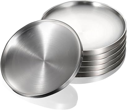 Stainless Steel Plates 6Pack 19cm Double Layered Dinner Dishes Set