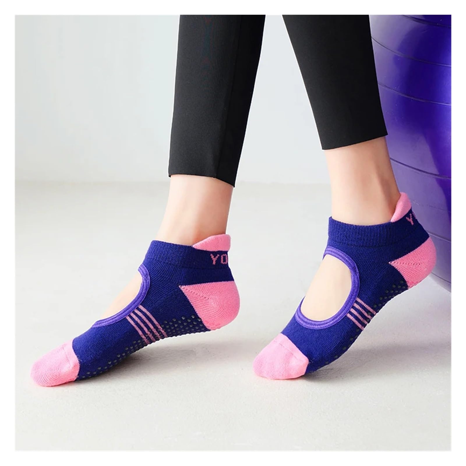 Calcetines De Pilates con Espalda Descubierta For Mujer, Calcetines De Yoga Antideslizantes Transpirables con Parte Inferior Adecuado para Yoga, Danza, Deportes, Fitness(Blue)