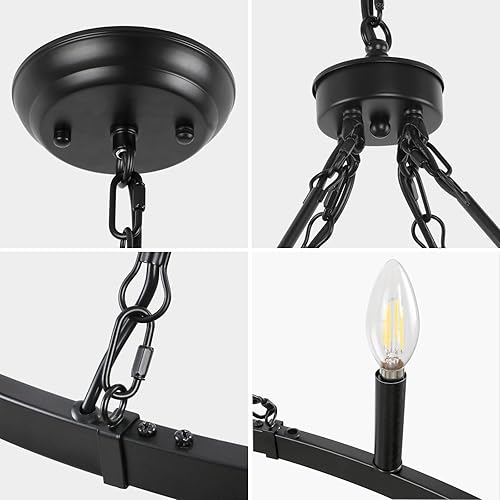 Miniatura 7 de LynPon Candelabro negro de 47 pulgadas, 16 luces modernas de granja, candelabro redondo de techo alto grande rústico, lámpara colgante industrial